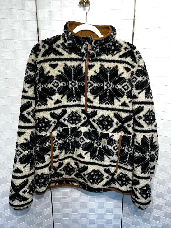 Carhartt Fair Isle Pullover Fleece Loose Fit Sherpa Sweatshirt Women's Large - Picture 2 of 10